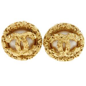 CHANEL COCO Mark Earring vintage Plated Gold/Fake pearl 38.2g Women